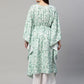Ahalyaa Women Light Green Rayon Printed Flared Sleeve Kaftan Kurta | Swadesiicart