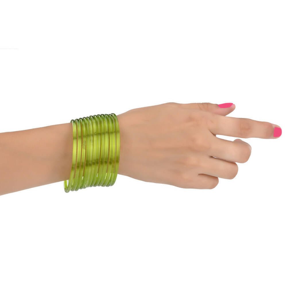 Afast Shining Green Glass Wedding, Party, Daily Use Bangle Set, Set Of 12 - Swadesiicart