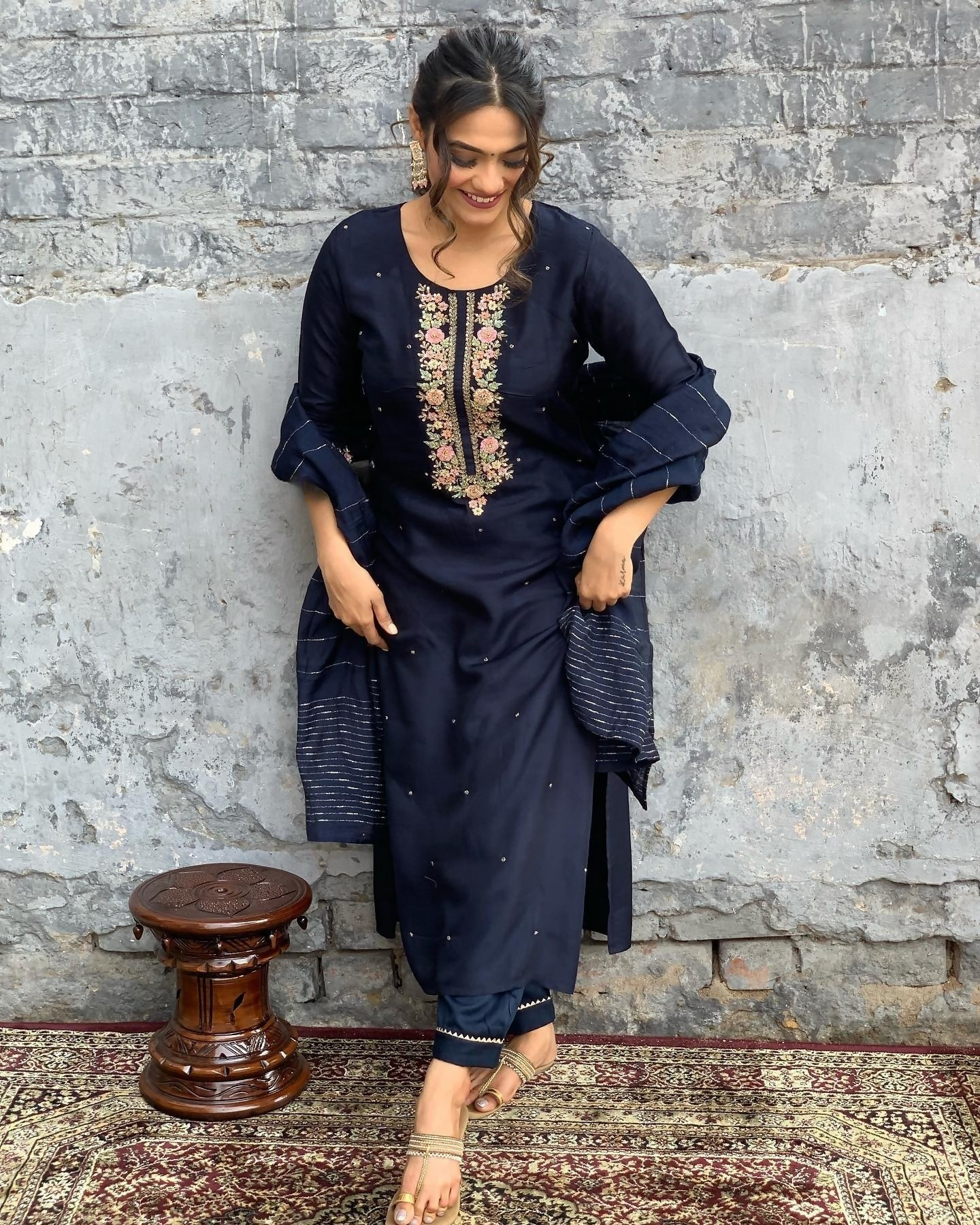 The52 Blue Women's Gorgeous Embroidered Viscose Chanderi Fabric Straight Kurta Pant with Dupatta Set - Swadesiicart