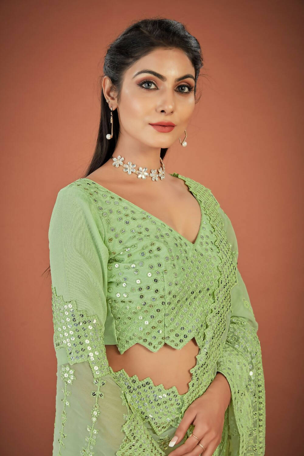 Vamsee Green Georgette Designer Saree - Swadesiicart