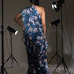 Tikhi Imli Blue Floral Printed Satin Ruffles Saree | Swadesiicart