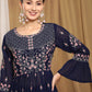 Kalini Women Navy Blue Floral Embroidered Thread Work Kurta with Sharara | Swadesiicart