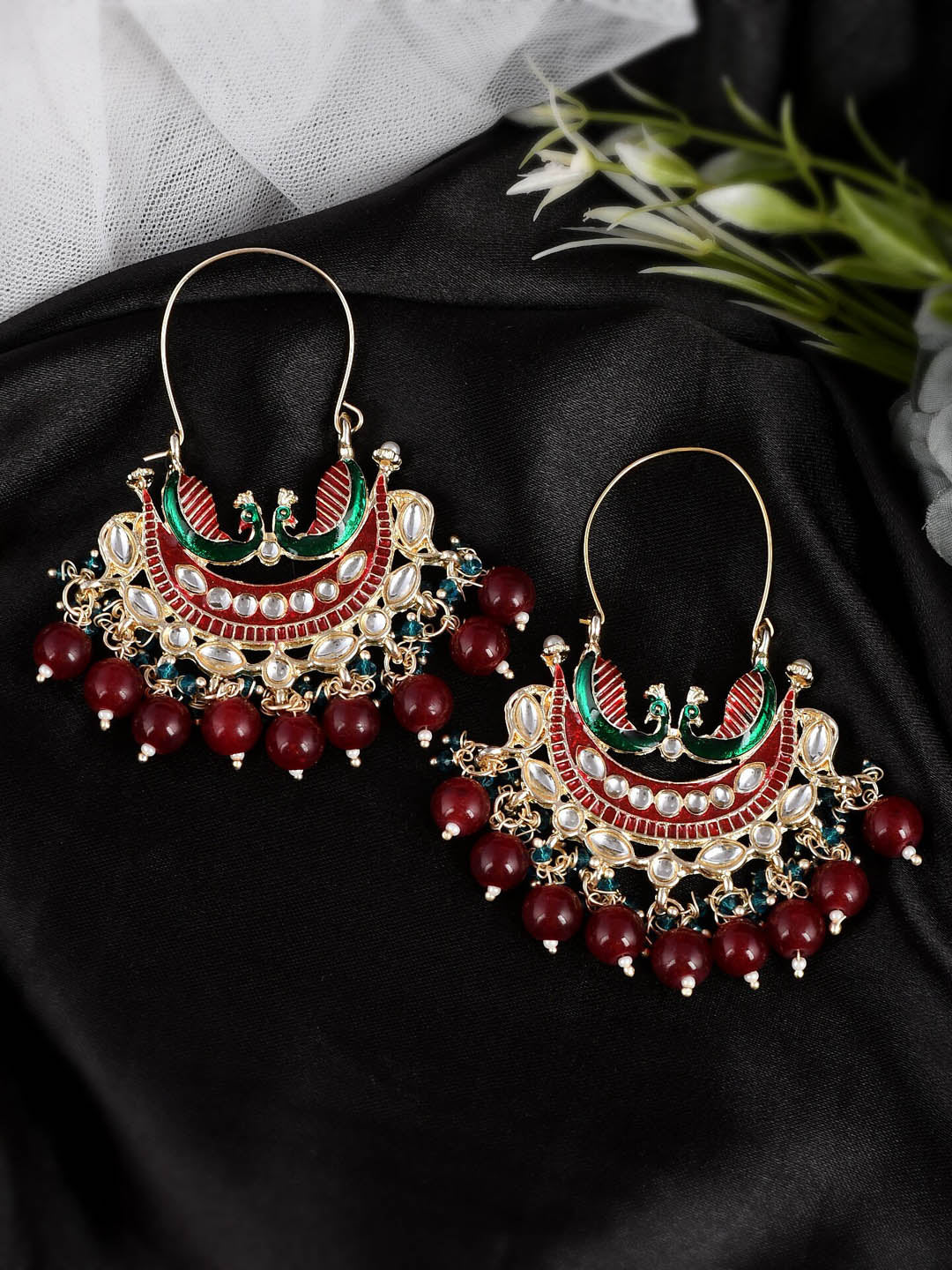 Shoshaa Women Maroon Contemporary Chandbalis Earrings | Swadesiicart