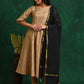 Aks Floral Printed Zari Anarkali Kurta With Trousers & Dupatta