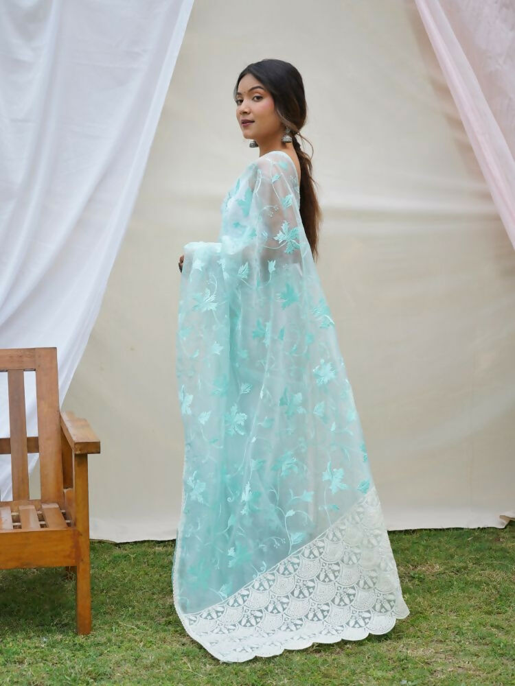 Vamsee Ishaq Sky Organza Saree - Swadesiicart