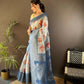 Joban Fashion Sky Blue Floral Motifs Banarasi Silk Sarees | Swadesiicart