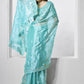 Blue Burburry silk Designer Embroidery Work Saree - Shezlin