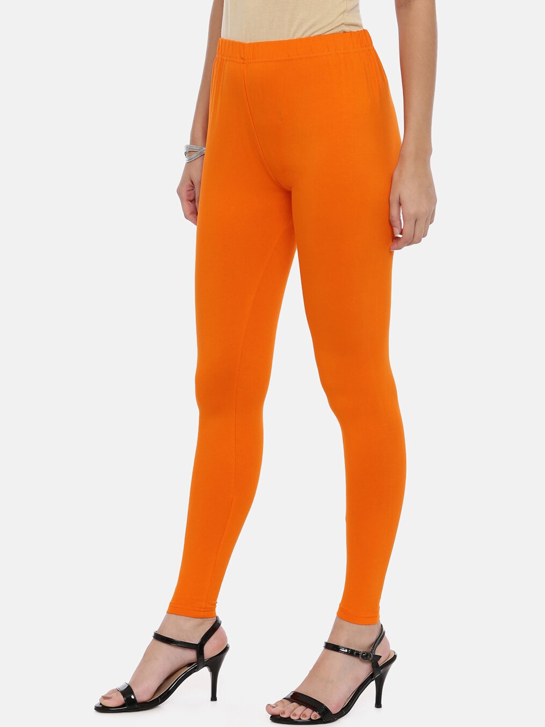 Souchii Orange Solid Slim-Fit Ankle-Length Leggings - Swadesiicart