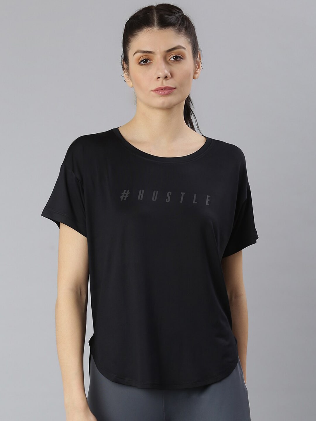 MKH Women Black Typography Printed Dri-FIT Sports T-shirt - Swadesiicart