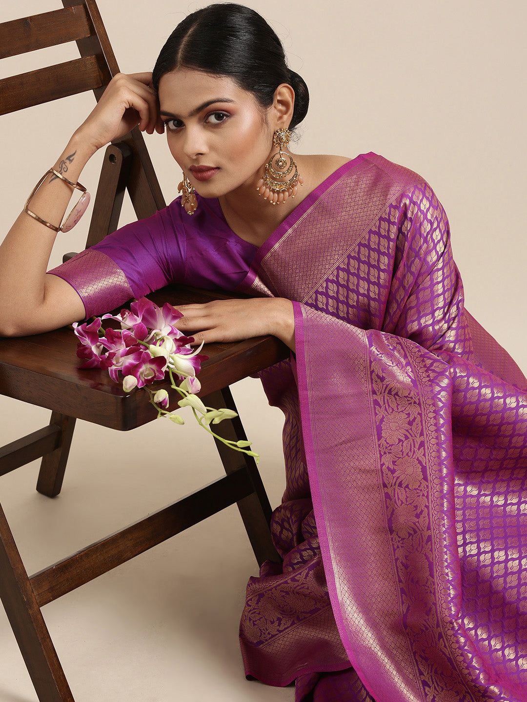 Saree Mall Purple Ethnic Motifs Zari Silk Blend Banarasi Saree | Swadesiicart