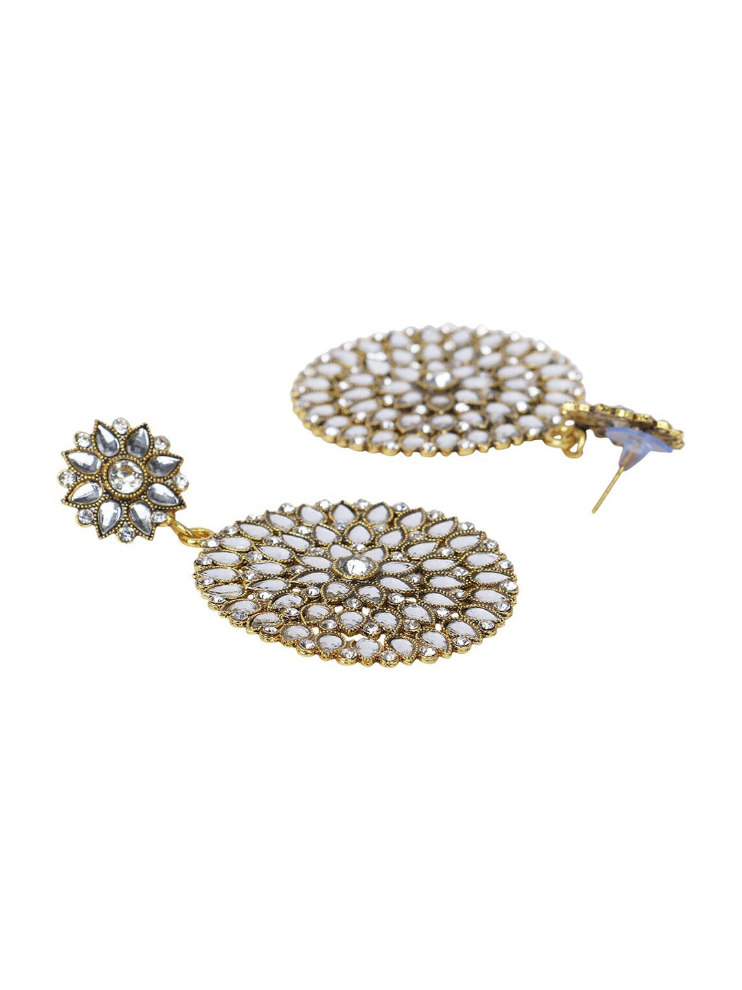 Gold-Polished Alloy Stone Studded Golden Round Earrings - The Pari - Swadesiicart