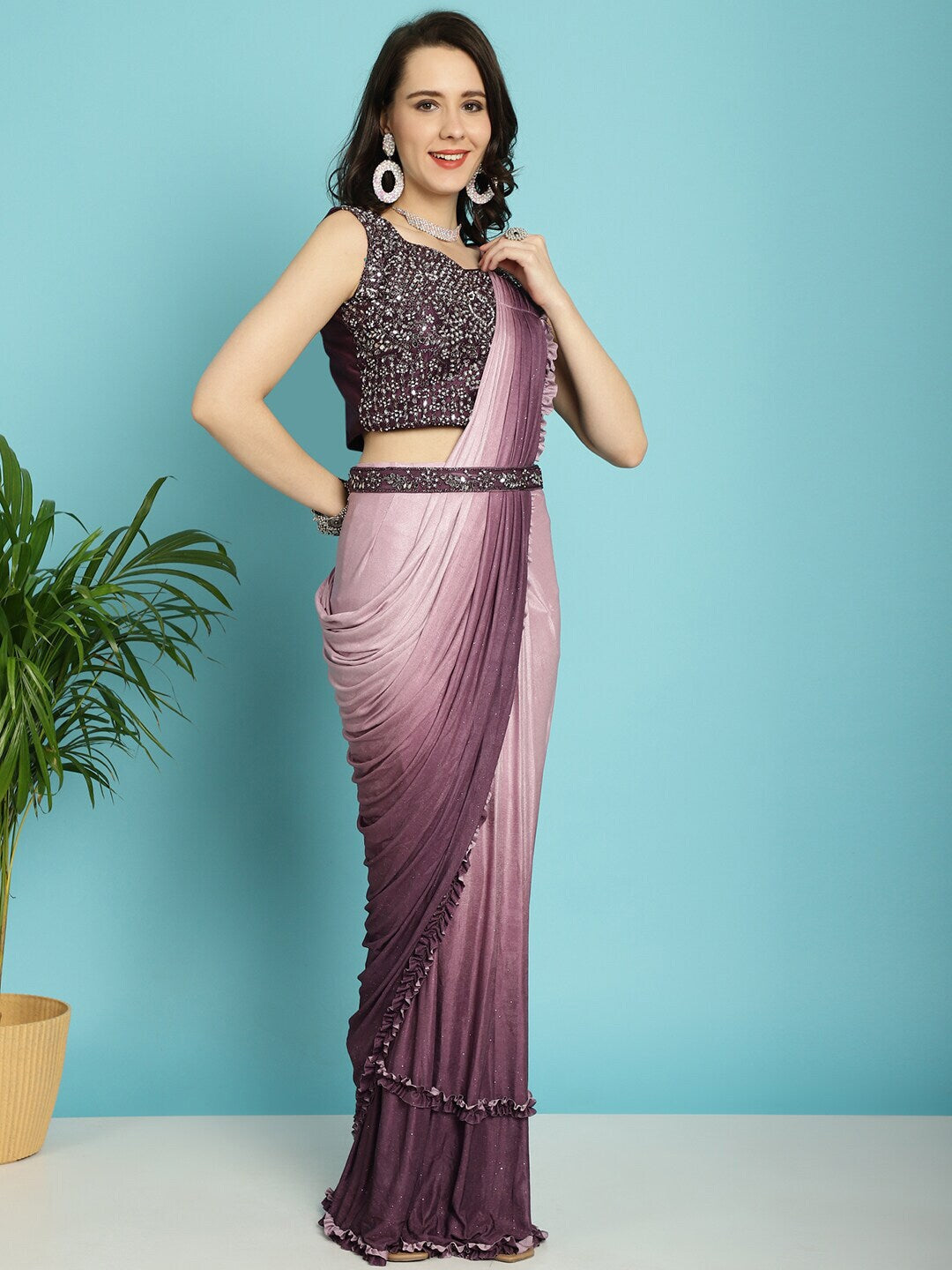 Mitera Maroon Ombre Dyed Ready to Wear Saree | Swadesiicart