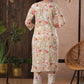 ADA Floral Printed Round Neck Regular Lucknowi Chikankari Kurta with Trousers | Swadesiicart