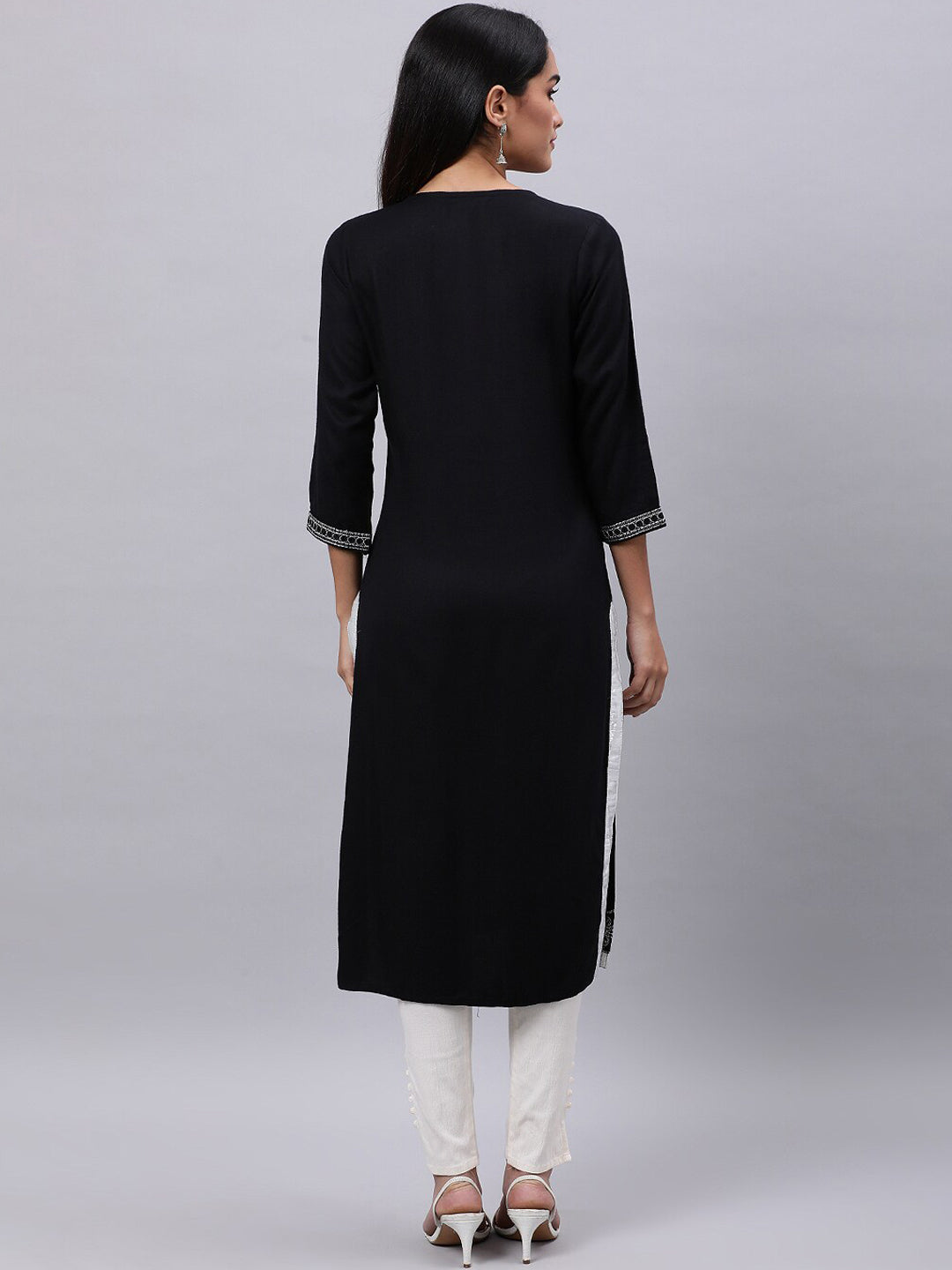 Souchii Women Black Ethnic Motifs Yoke Design Thread Work Kurta - Swadesiicart