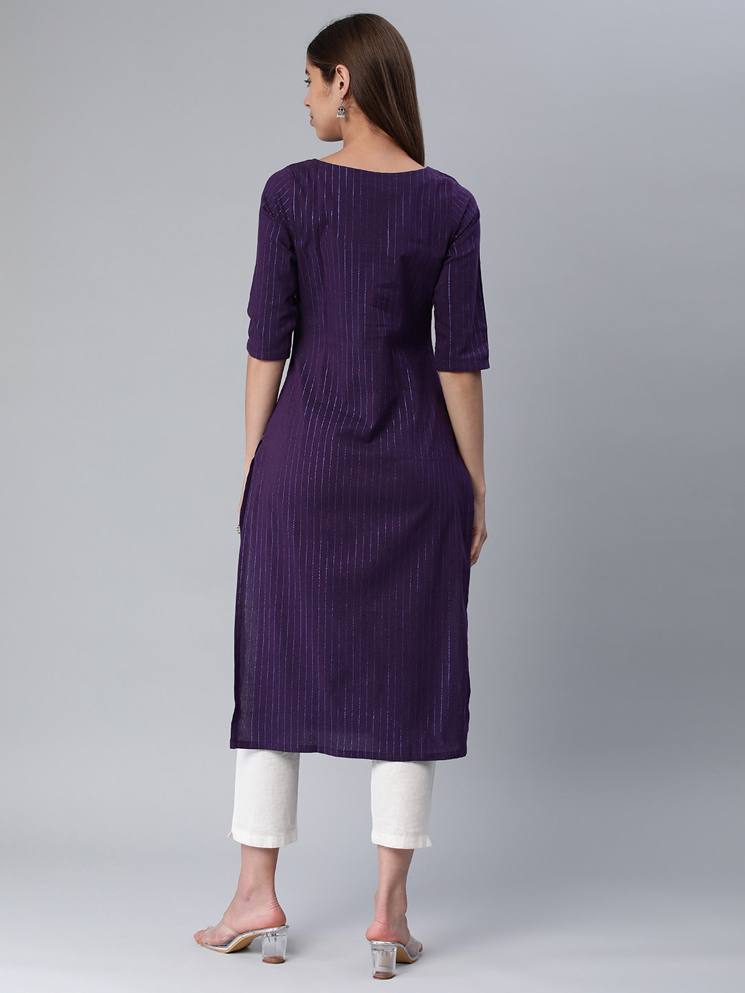 Kalini Women Striped Boat Neck Straight Kurta - Swadesiicart