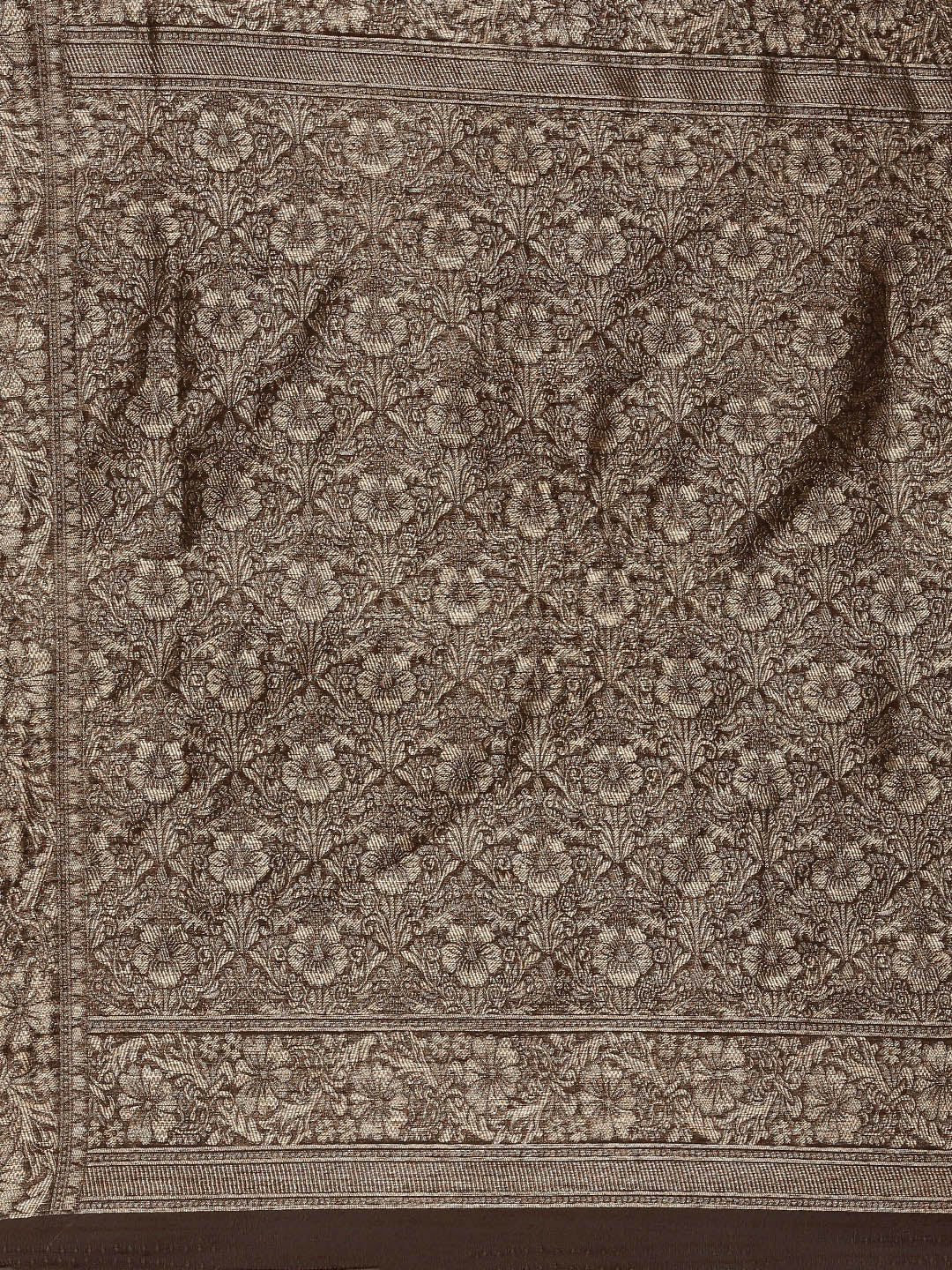 Saree Mall Brown Floral Linen Blend Banarasi Saree | Swadesiicart