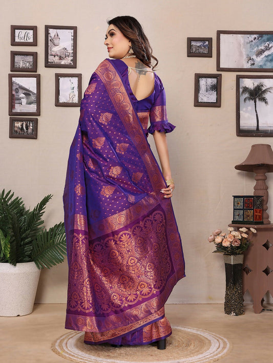 Joban Fashion Banarasi Purple Woven Soft Silk Saree | Swadesiicart