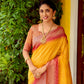 Vishnu Weaves Women's Yellow South Silk Zari Woven Saree with Unstitched Blouse - Swadesiicart