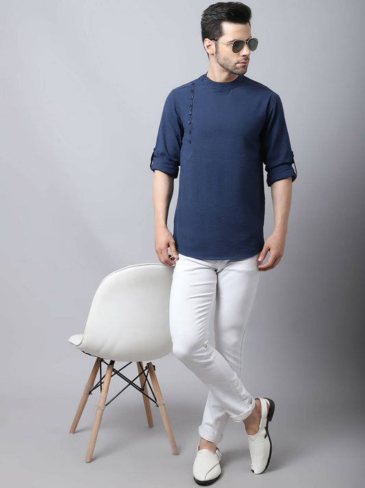 Even Apparels Navy Pure Cotton Men's Kurta With Side Placket | Swadesiicart