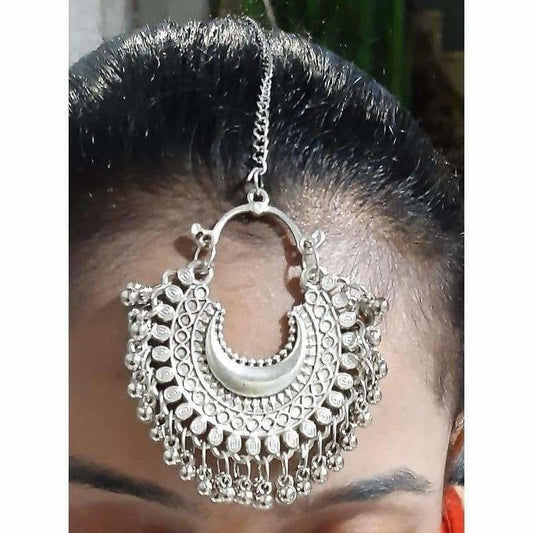 MS Fashion India Oxidized Silver Modern Maang Tikka | Swadesiicart