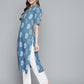 HERE&NOW Women Blue & Golden Paisley Printed Straight Kurta - Swadesiicart