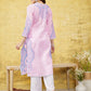 ADA Women Pink & Blue Chikankari Hand Embroidered Semi-Sheer Straight Sustainable Handloom Kurta | Swadesiicart