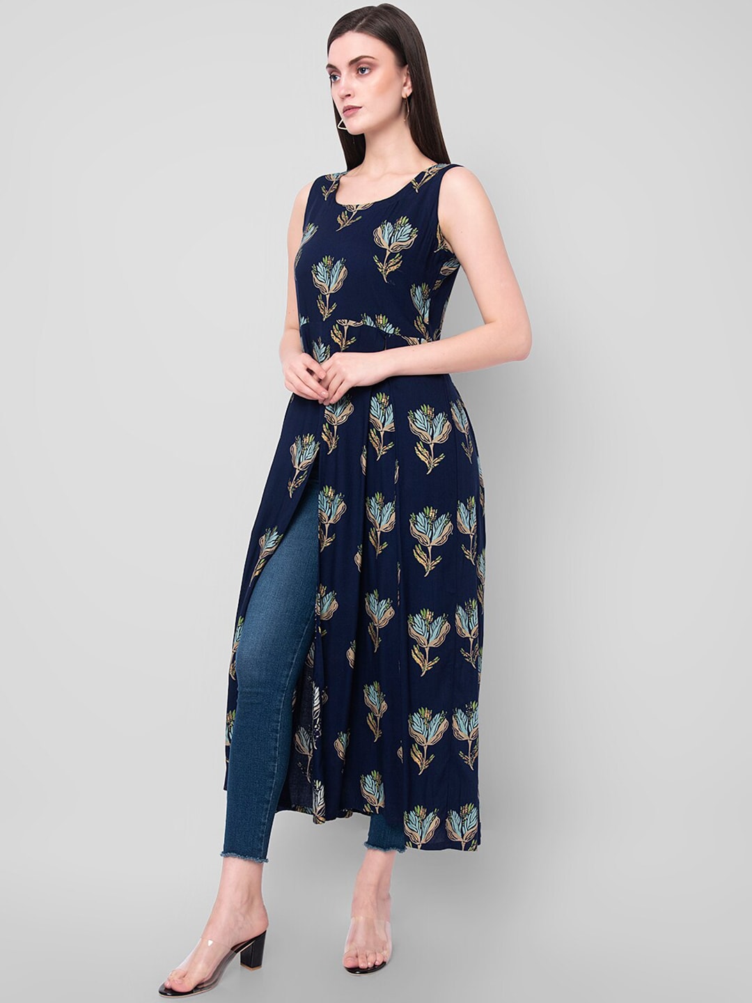 Kalini Women Blue Ethnic Motifs Printed A-Line Kurta - Swadesiicart
