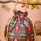 NR By Nidhi Rathi Red & Green Printed Potli Clutch