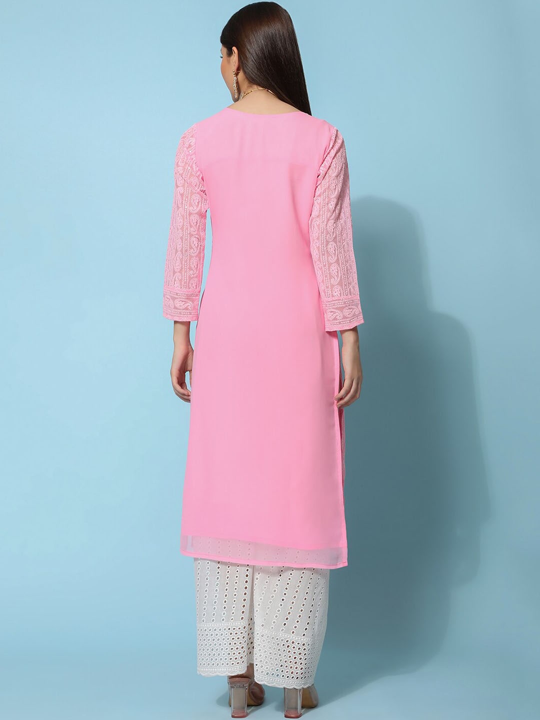 Kalini Ethnic Motifs Embroidered Chikankari Georgette Straight Kurta | Swadesiicart