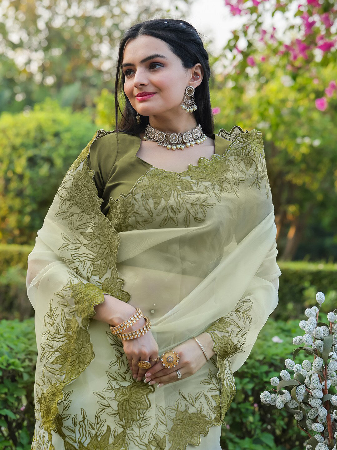 Tikhi Imli Embroidered Organza Saree | Swadesiicart