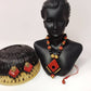 Terracotta Boho Style Diamond Pendant Medium Necklace Set With Hanging Flats-Dark Red