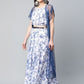 Ahalyaa Women Blue Crepe Printed Top with Skirt with Net Overlay | Swadesiicart