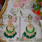 Green Gold-Polished Beautifully Enamelled Stylish Kundan & Pearl Dangle Women Earrings|Meenakari Chandbali Traditional Ethnic Wear Earrings By House of Ree - Swadesiicart