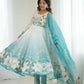 Joban Fashion Aqua Blue Kurta Set Organza Sequin Embroidery Work - Swadesiicart