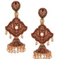 Shoshaa Maroon & Gold-Toned Contemporary Jhumkas Earrings - Swadesiicart