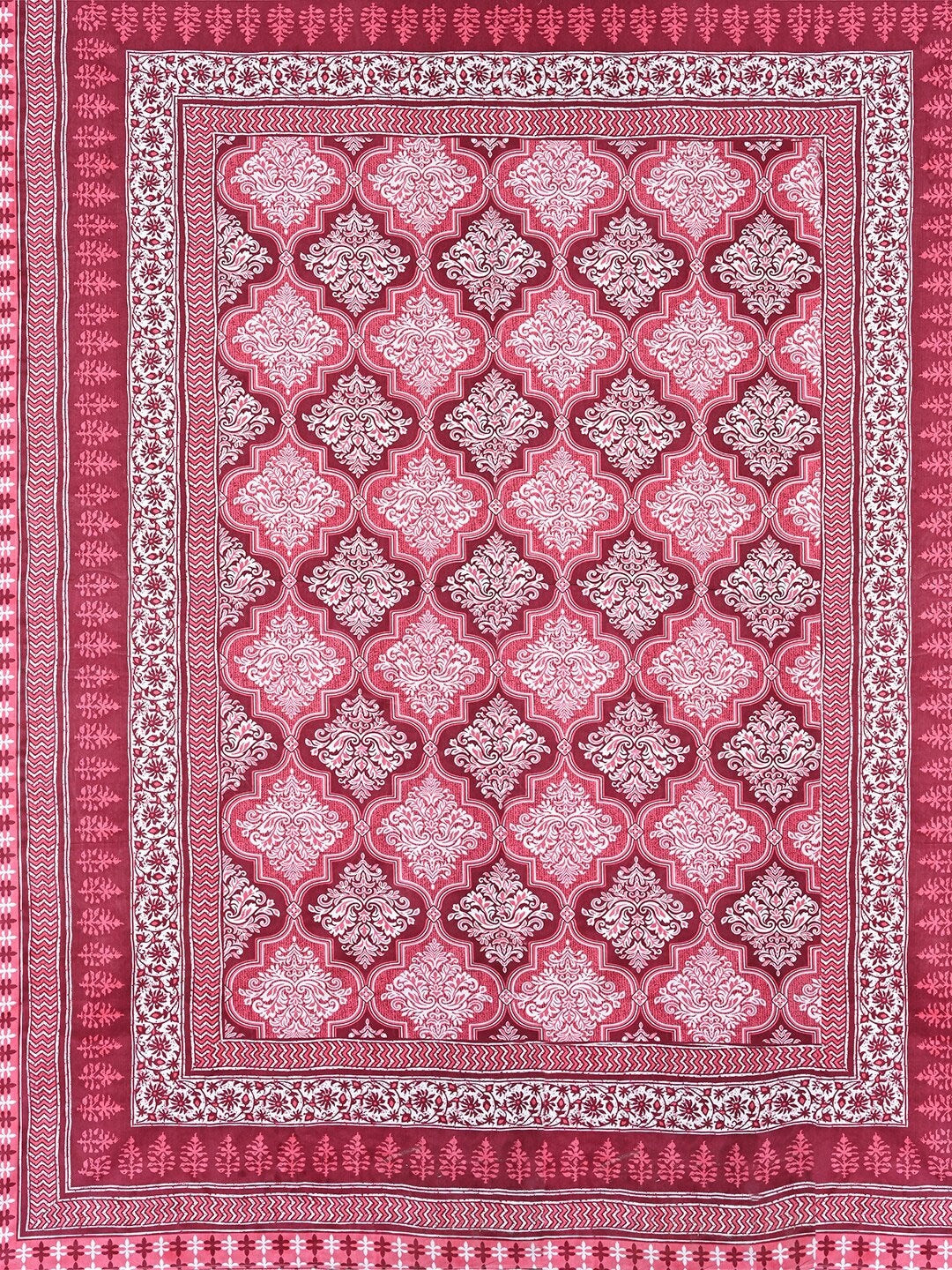 Urban Magic Pink Printed Cotton 104 TC King Bedsheet with 2 Pillow Covers - Swadesiicart
