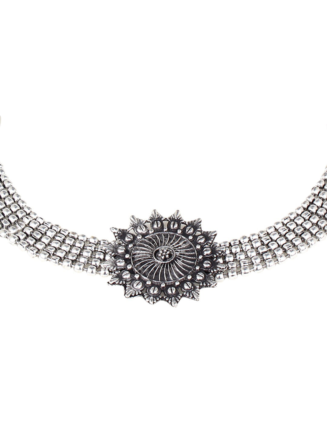 Cardinal Silver-Toned Black Oxidized Choker Necklace Set - Swadesiicart