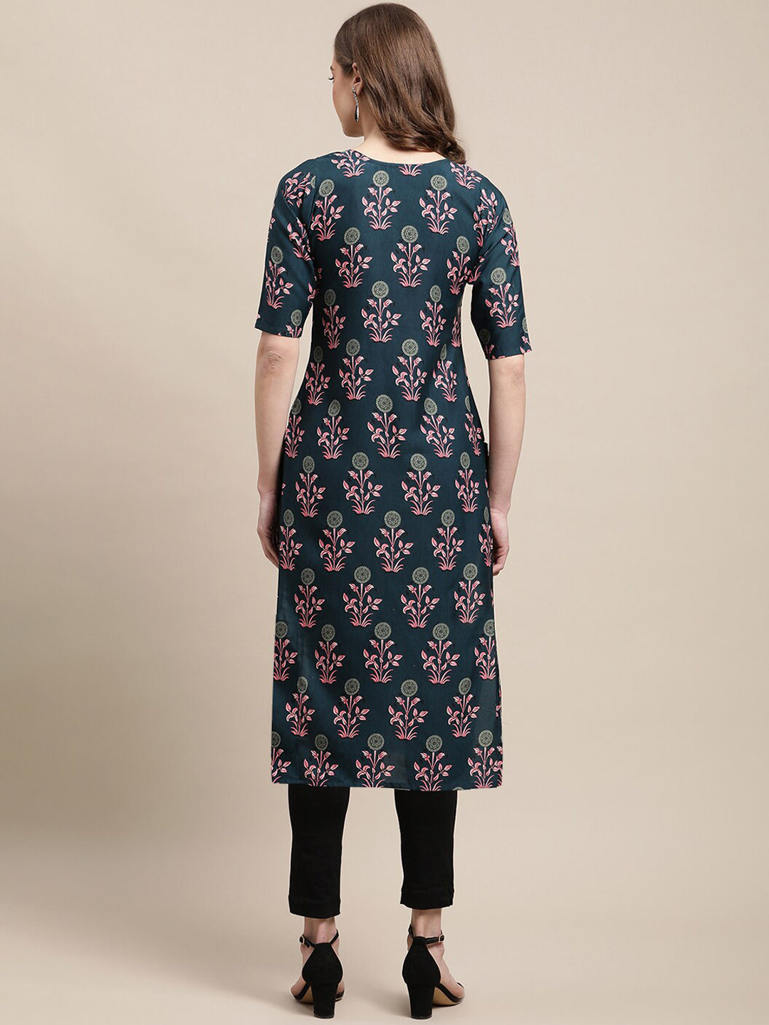 Kalini Women Teal & Blue Ethnic Motifs Printed Crepe Pack of 2 Kurtas | Swadesiicart