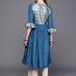 Biba Women Teal Blue & Golden Ethnic Motifs Yoke Design A-Line Kurta - Swadesiicart