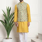 Sojanya Men Mustard Yellow Pure Cotton Kurta with Churidar & Nehru Jacket | Swadesiicart