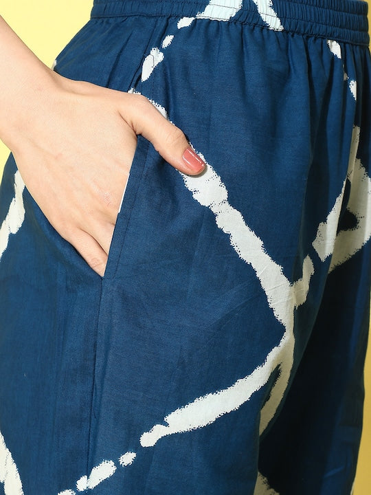 InWeave Women's Indigo Criss Cross Belted Coord Set - Swadesiicart