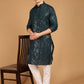 Sojanya Ethnic Motif Embroidered Band Collar Sequinned Pure Cotton Kurta | Swadesiicart