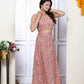 Miravan Women's Orange Floral Printed Crop Top And Skirt Co-Ord Set - Swadesiicart
