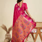 Vishnu Weaves Women's Magenta Banarasi Silk Zari Woven Saree with Blouse - Swadesiicart