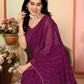Aafreen Partywear Designer Wine Georgette Fancy Saree