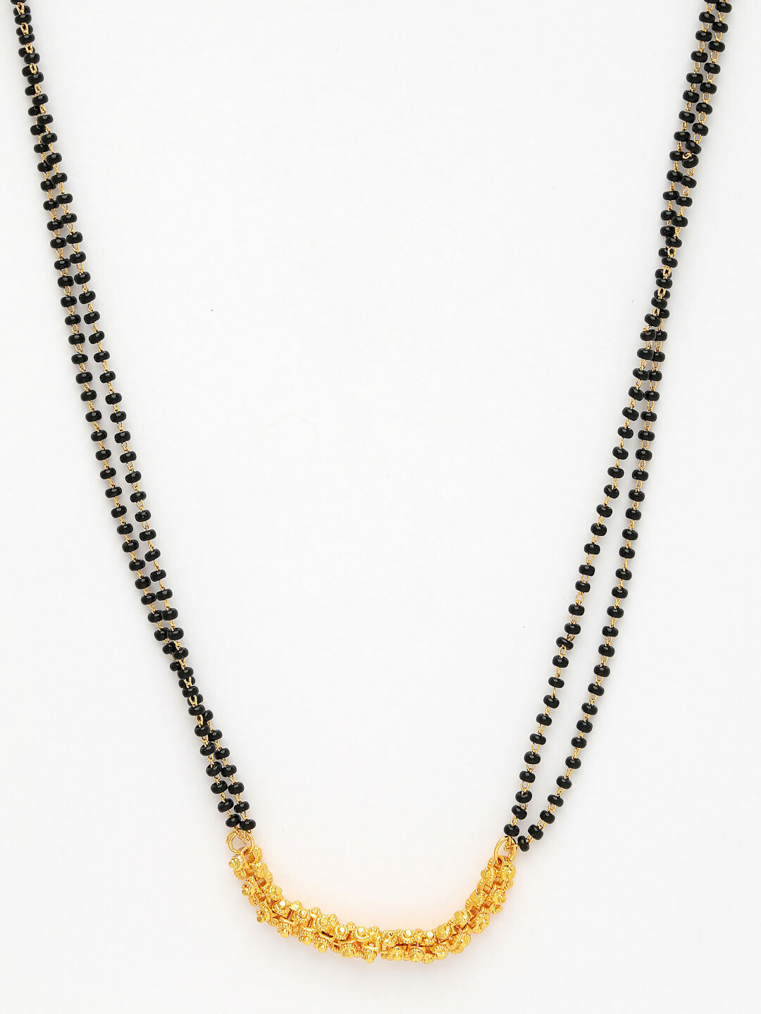 NVR Women's Set of 3 Gold-Polished CZ Stone-Studded & Beaded Mangalsutra | Swadesiicart