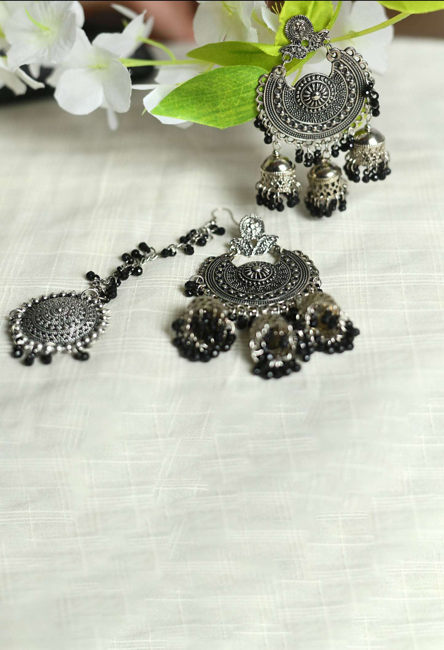 Mominos Fashion Johar Kamal Jhumkas With Maang Tikka Earrings - Swadesiicart