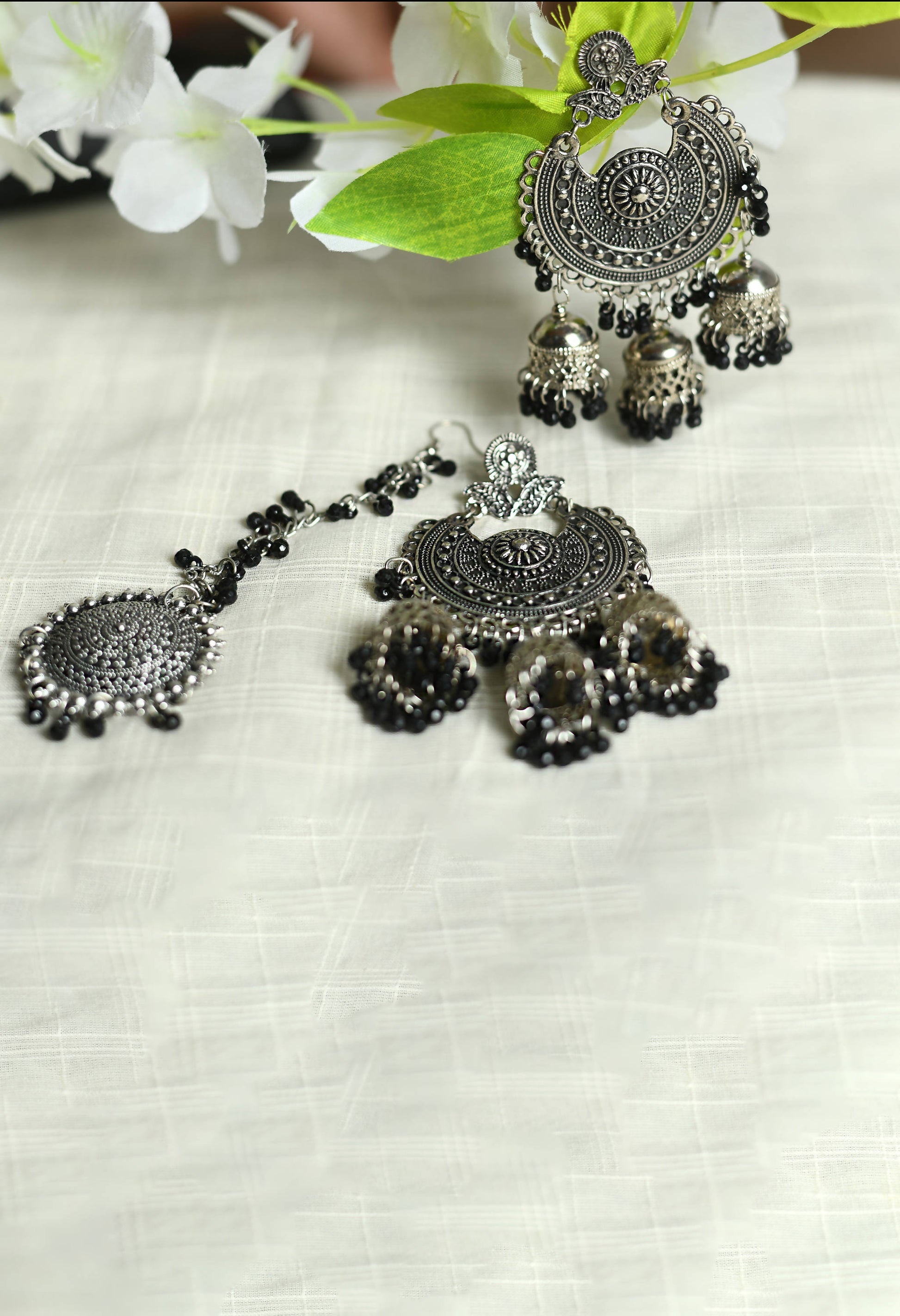 Mominos Fashion Johar Kamal Jhumkas With Maang Tikka Earrings - Swadesiicart