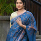 Beatitude Blue Cotton Floral Jamdani Saree