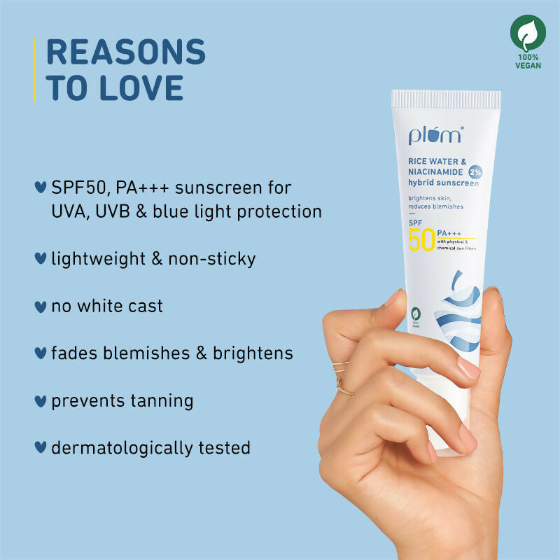 Plum 2% Niacinamide Sunscreen SPF 50 PA+++ UVA/B - Reduces Tan, No White Cast, Dermat Tested - Swadesiicart